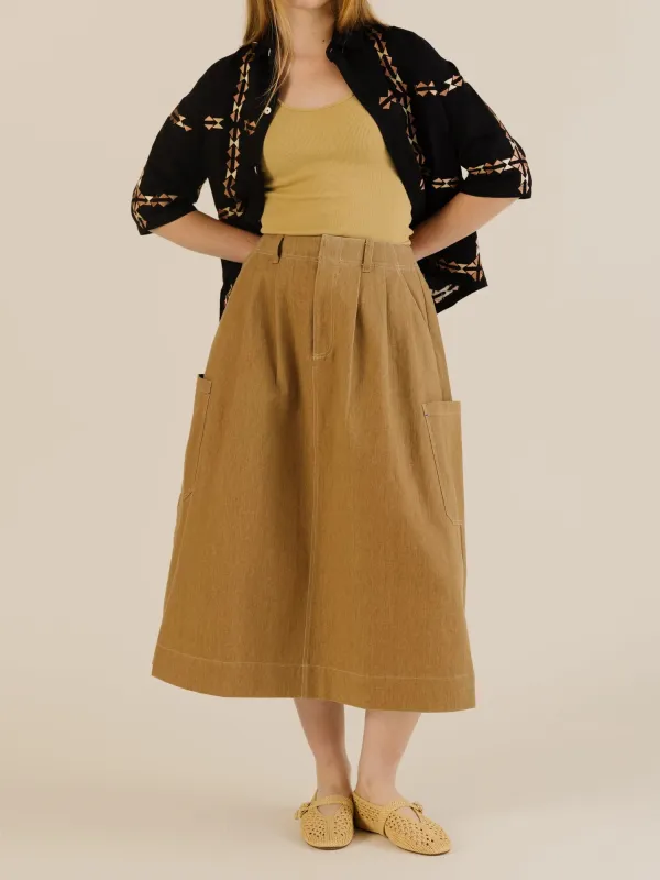 Sideline | Minty Skirt - Toffee Denim made by Folk