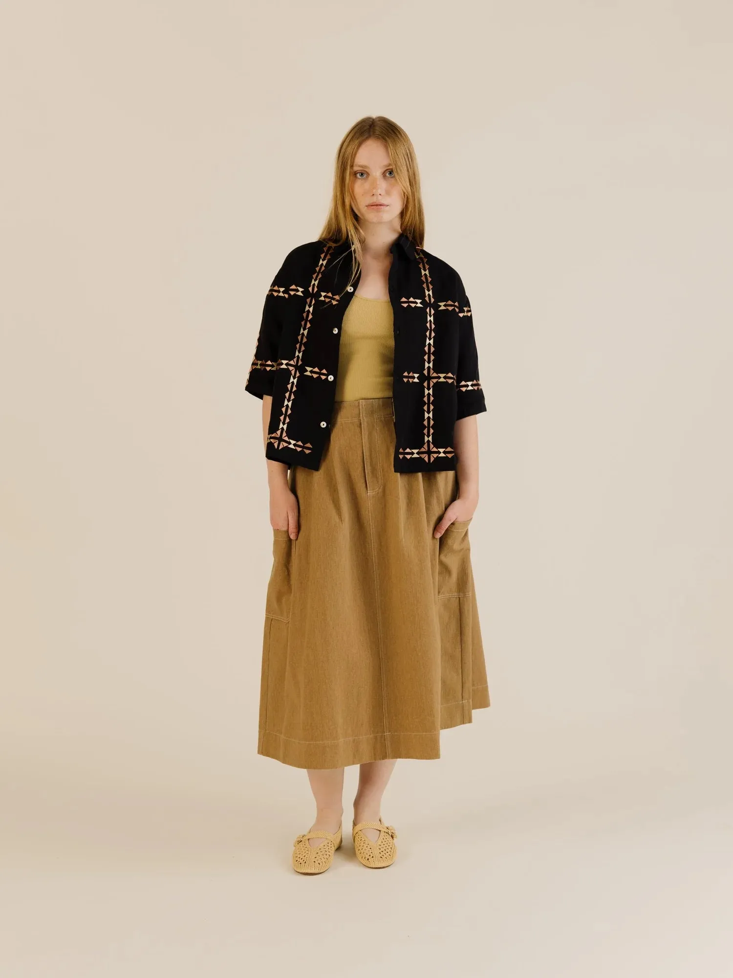 Sideline | Polly Shirt - Oat Embroidered sold by Folk