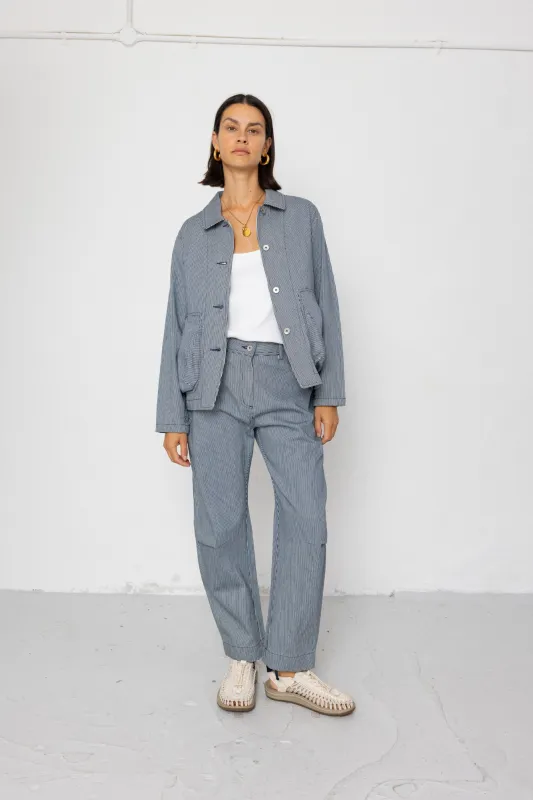 Women's Prism Jacket - Indigo Ticking Stripe made by Folk