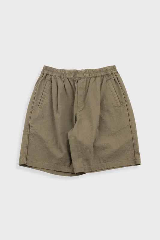 Relaxed Assembly Short - Dark Olive Seersucker made by Folk