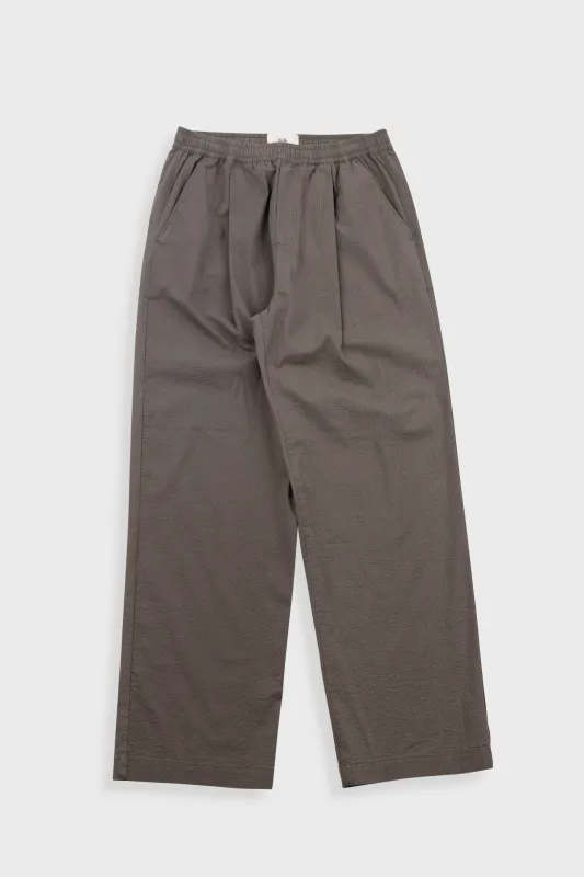 Drawcord Loose Trousers - Dark Olive Seersucker made by Folk