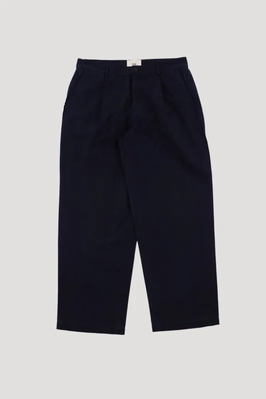 Wide Fit Trouser - Navy Linear Texture made by Folk