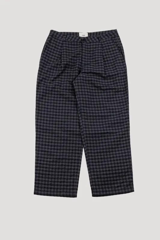 Wide Fit Trouser - Navy Crinkle Check made by Folk