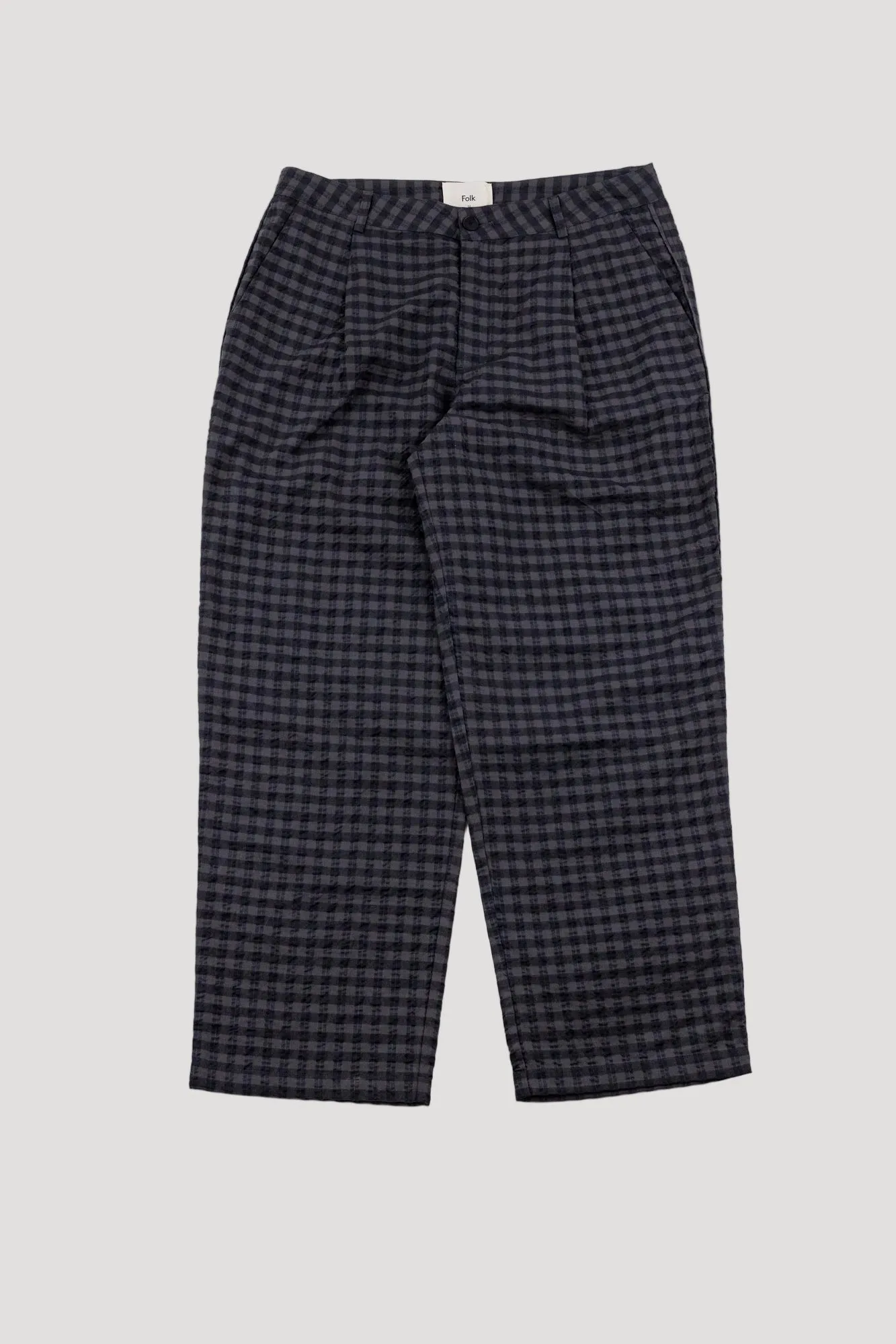 Wide Fit Trouser - Navy Crinkle Check sold by Folk