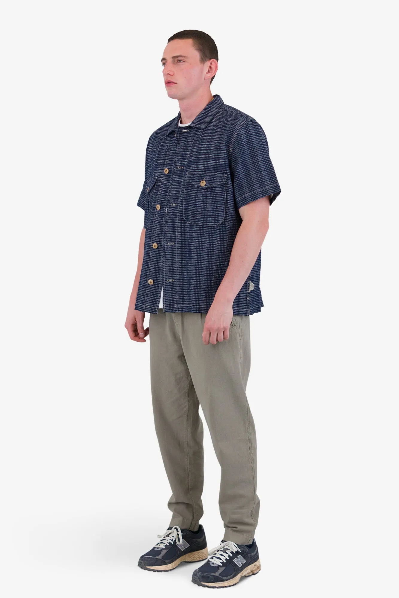 Short Sleeve Revere Shirt - Navy Textured Stripe sold by Folk product image thumbnail 3