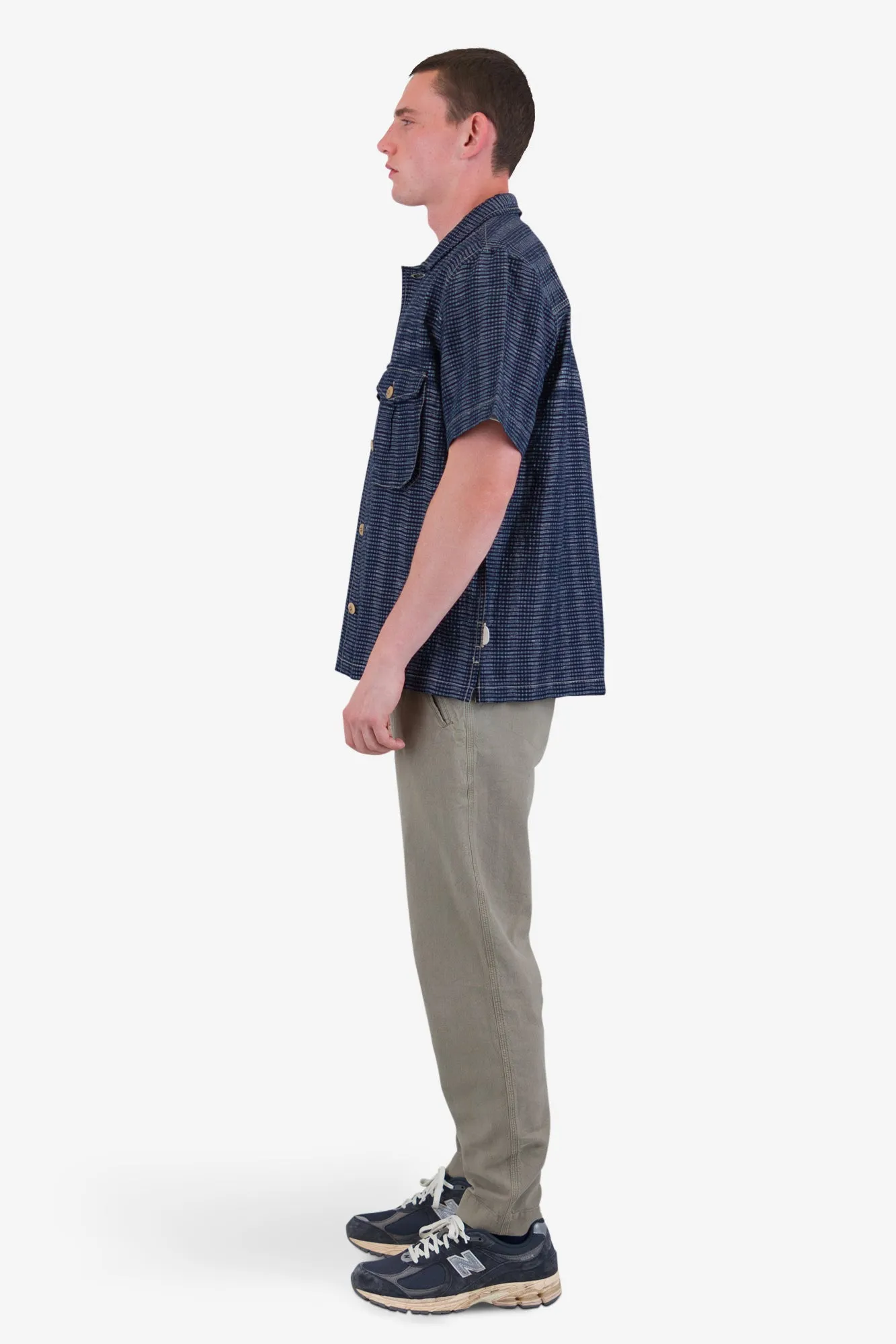 Short Sleeve Revere Shirt - Navy Textured Stripe sold by Folk product image thumbnail 4