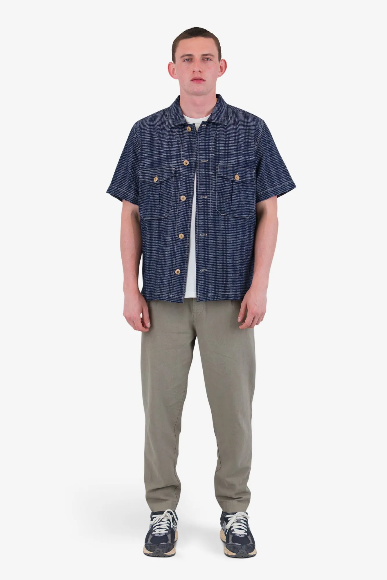 Short Sleeve Revere Shirt - Navy Textured Stripe sold by Folk product image thumbnail 2