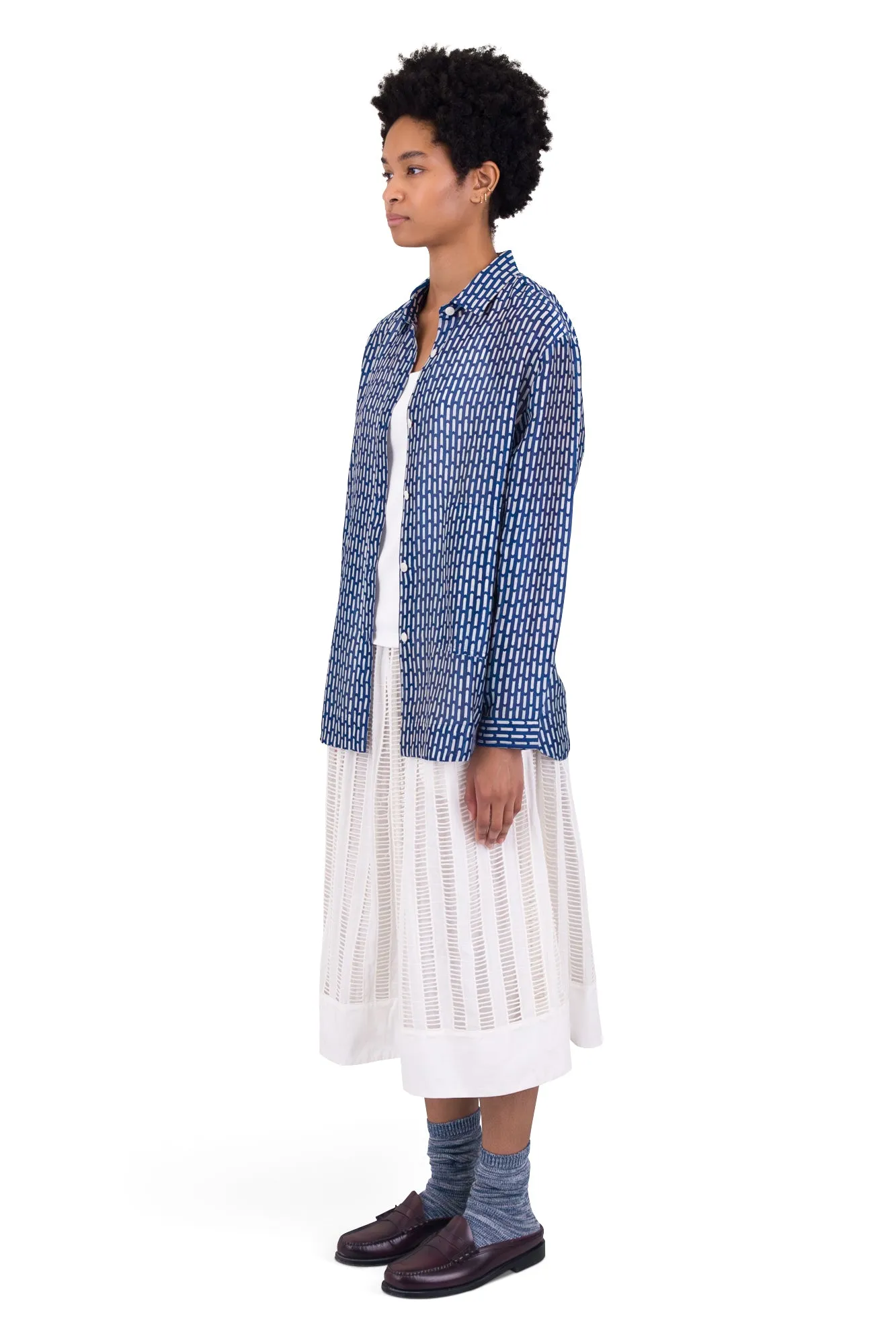 Boyfriend Shirt - Cobalt Ecru Dash Print sold by Folk product image thumbnail 3