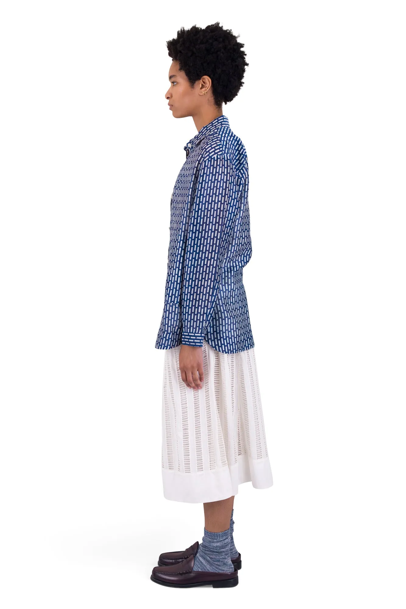 Boyfriend Shirt - Cobalt Ecru Dash Print sold by Folk product image thumbnail 4