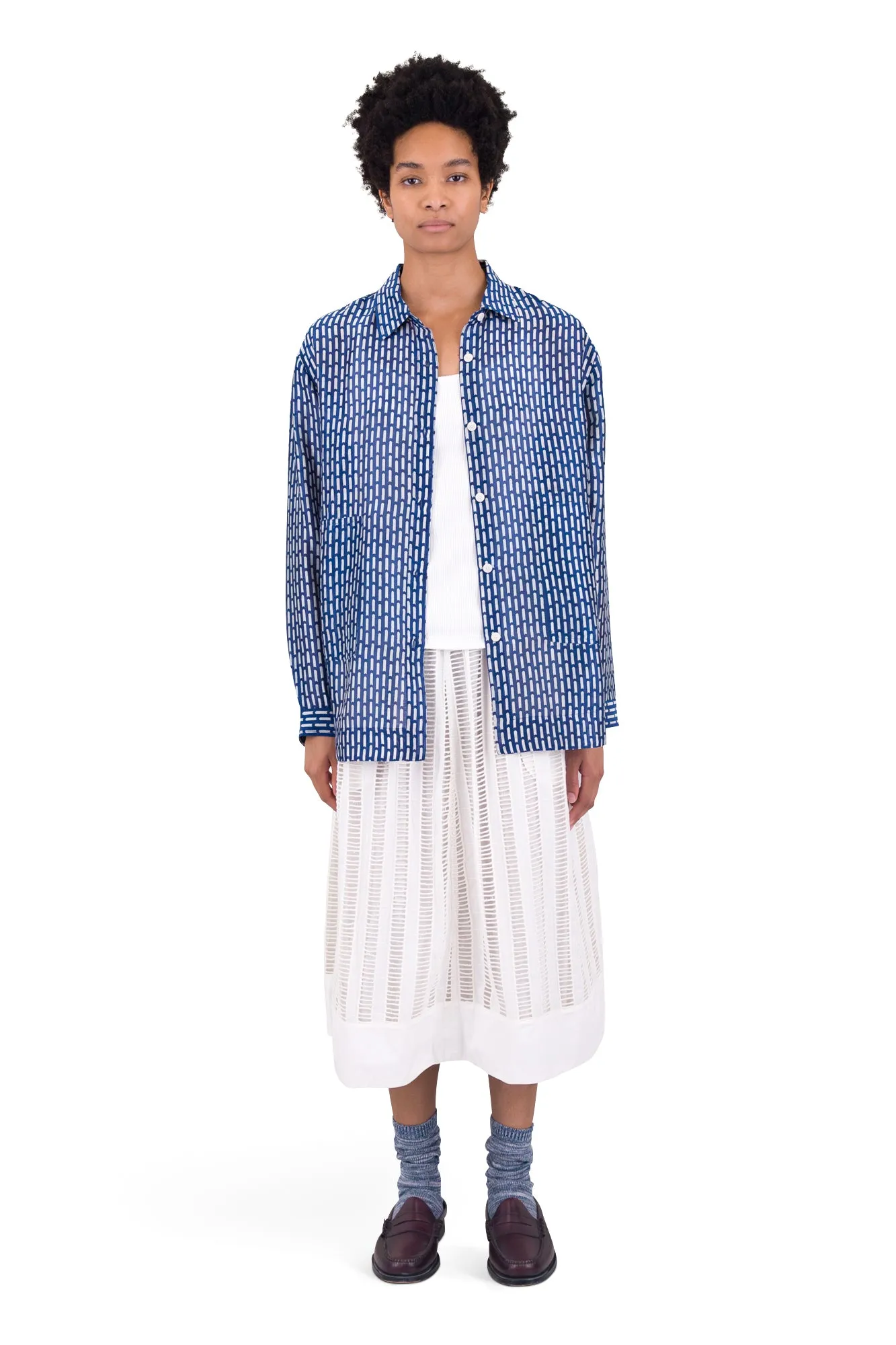Boyfriend Shirt - Cobalt Ecru Dash Print sold by Folk product image thumbnail 2