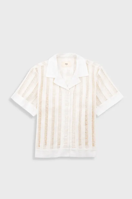 Short Sleeve Soft Collar Shirt - Ecru Ladder Embroidery made by Folk