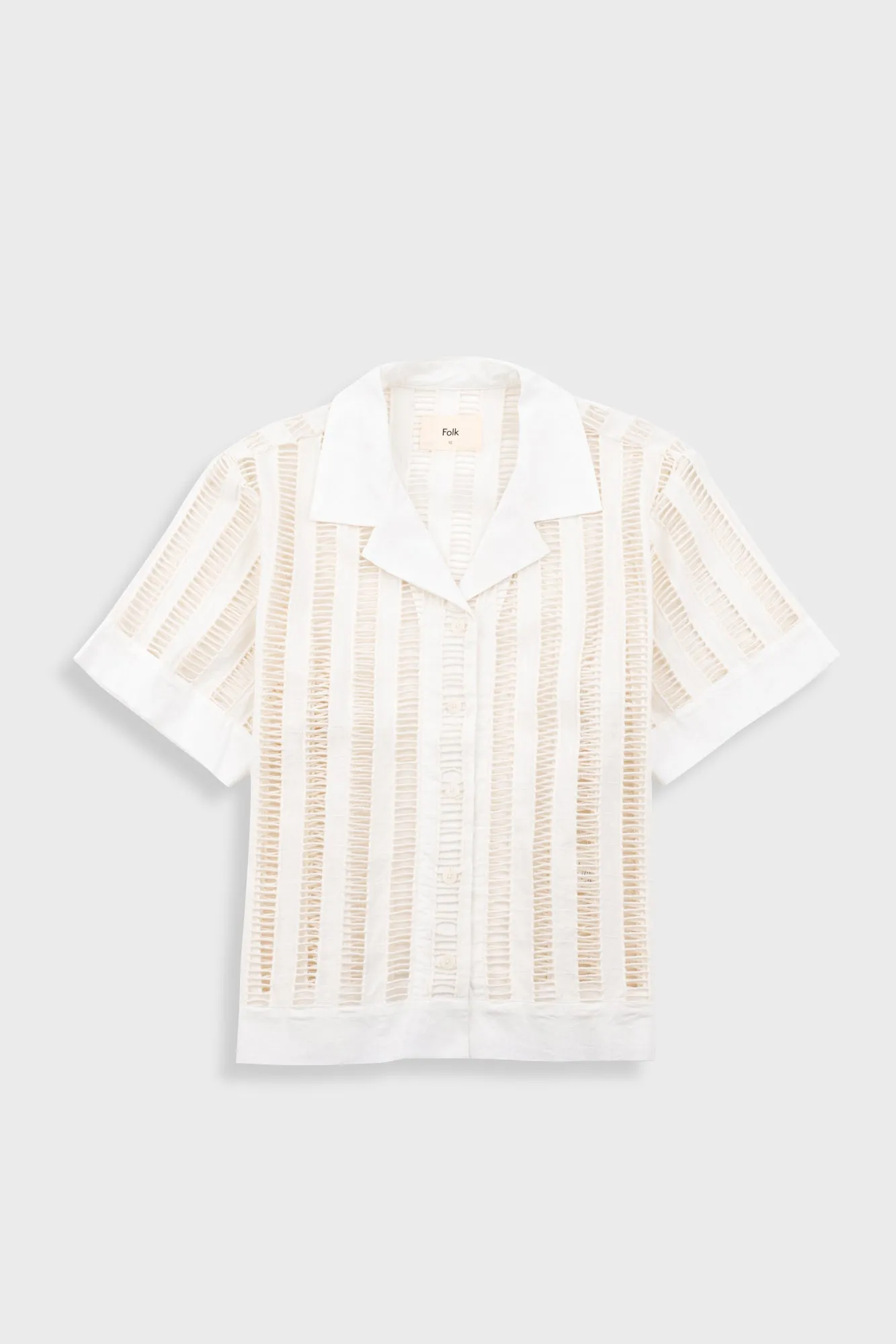 Short Sleeve Soft Collar Shirt - Ecru Ladder Embroidery sold by Folk