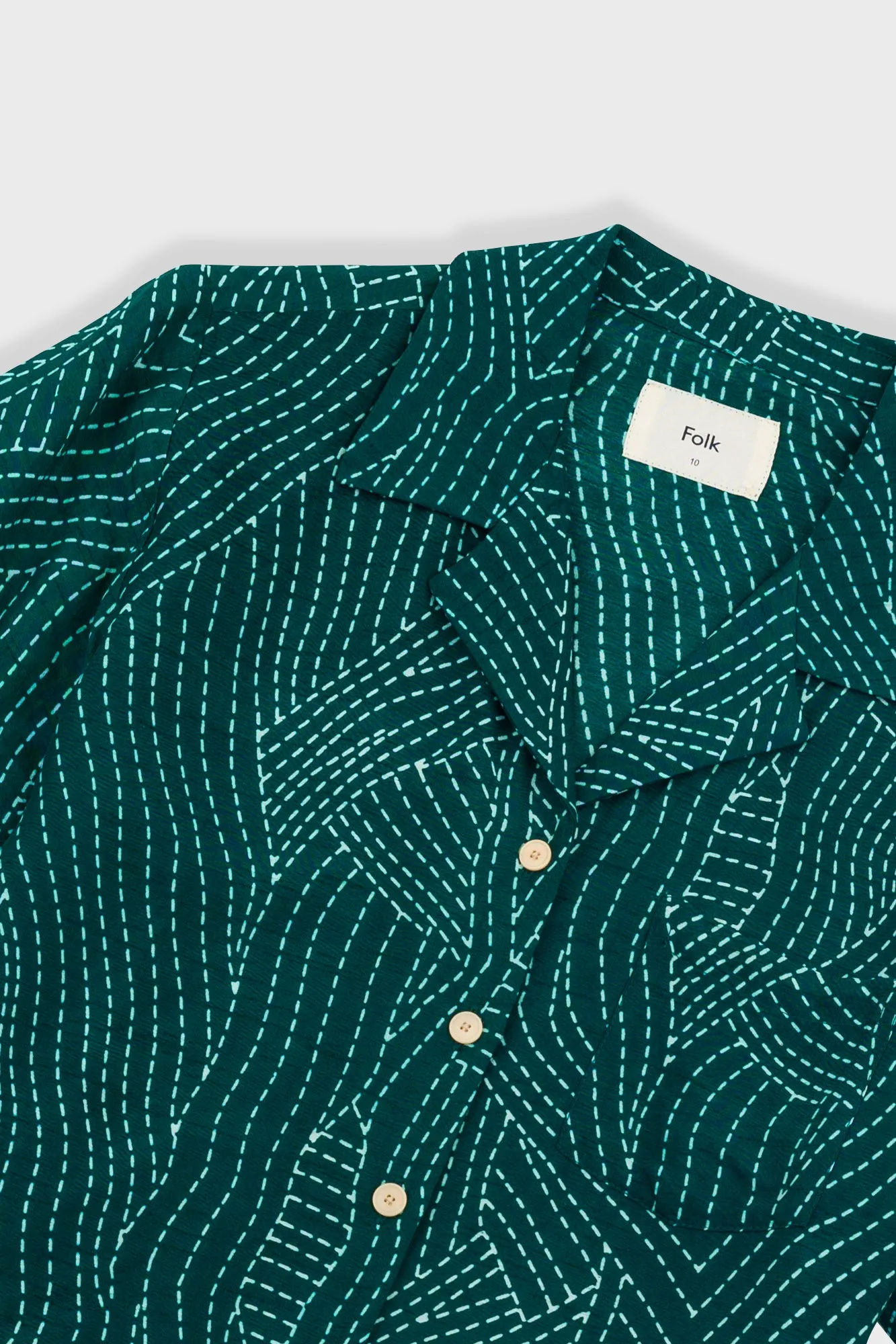 Short Sleeve Soft Collar Shirt - Vintage Green Stitch Print sold by Folk product image thumbnail 5