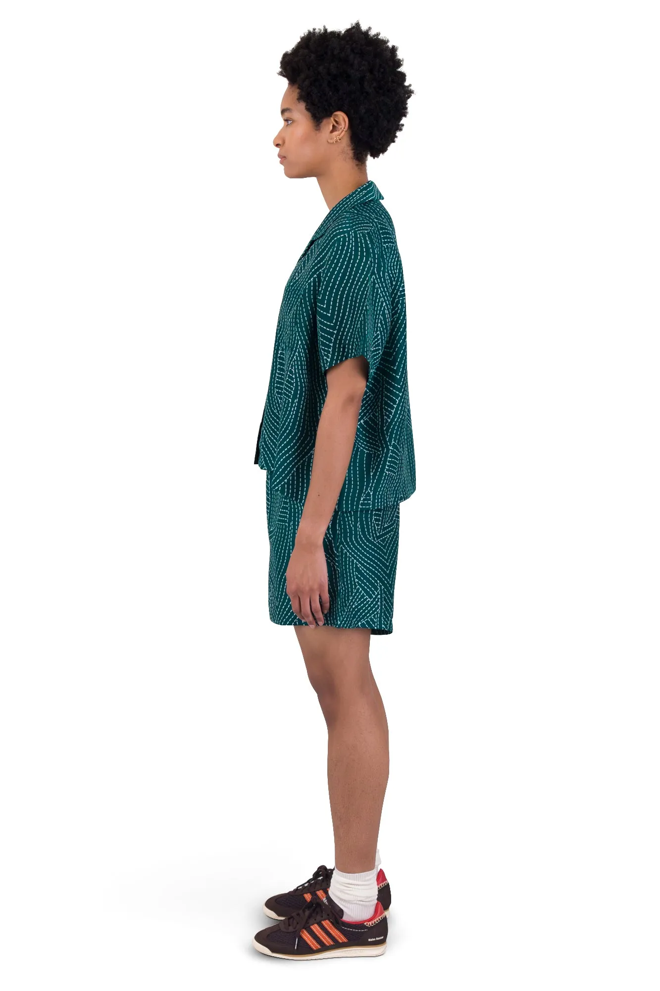 Short Sleeve Soft Collar Shirt - Vintage Green Stitch Print sold by Folk product image thumbnail 4