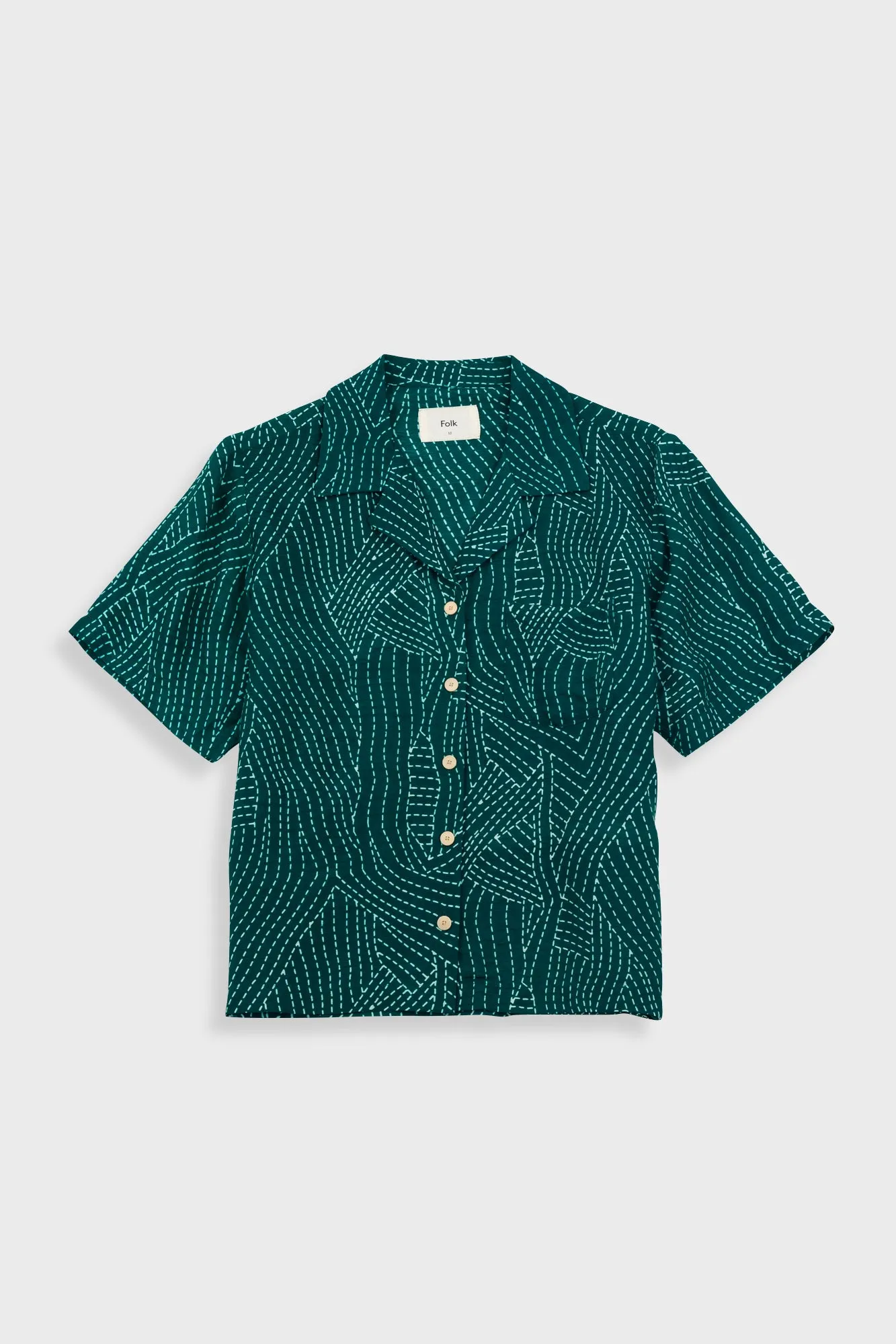 Short Sleeve Soft Collar Shirt - Vintage Green Stitch Print sold by Folk