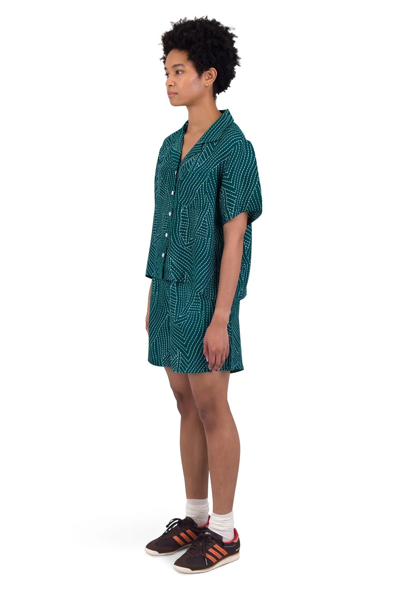 Short Sleeve Soft Collar Shirt - Vintage Green Stitch Print sold by Folk product image thumbnail 3