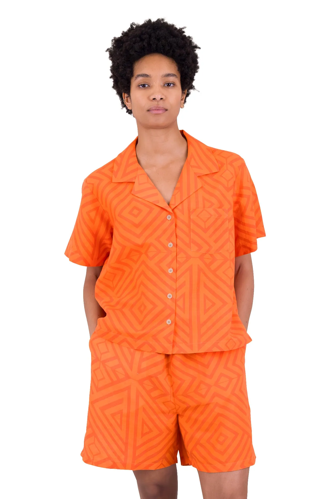 Short Sleeve Soft Collar Shirt - Orange Diamond Print sold by Folk product image thumbnail 5
