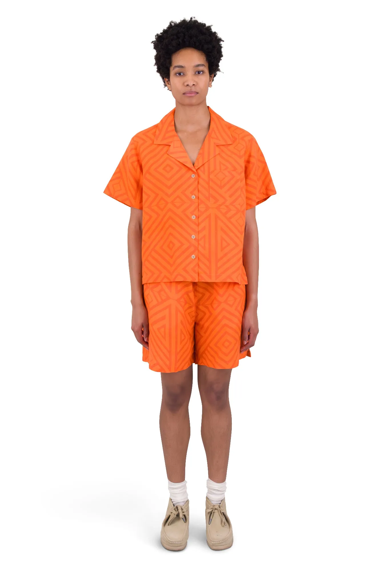 Short Sleeve Soft Collar Shirt - Orange Diamond Print sold by Folk product image thumbnail 2