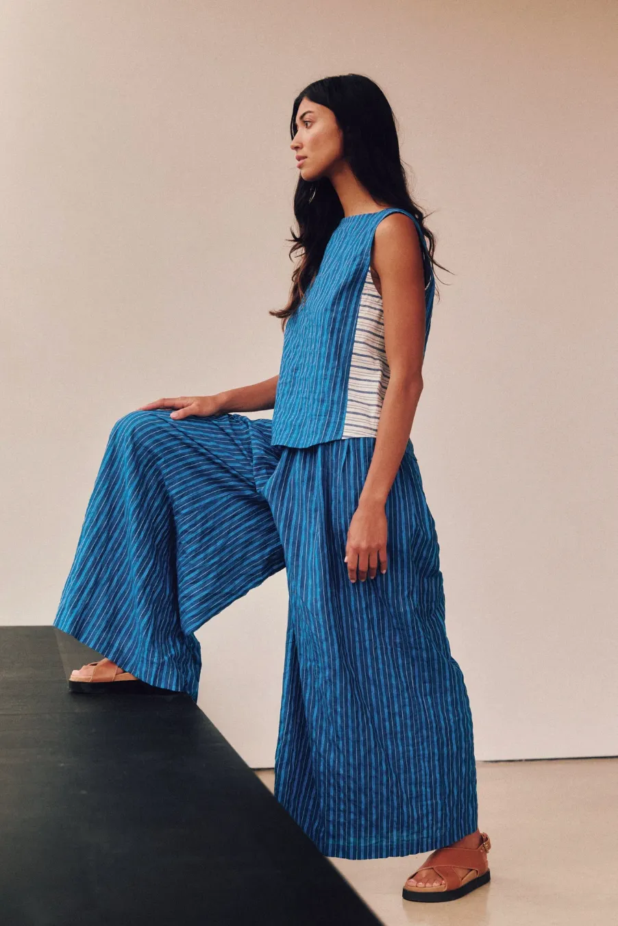 Sideline | Anna Trousers - Cobalt Stripe sold by Folk product image thumbnail 5