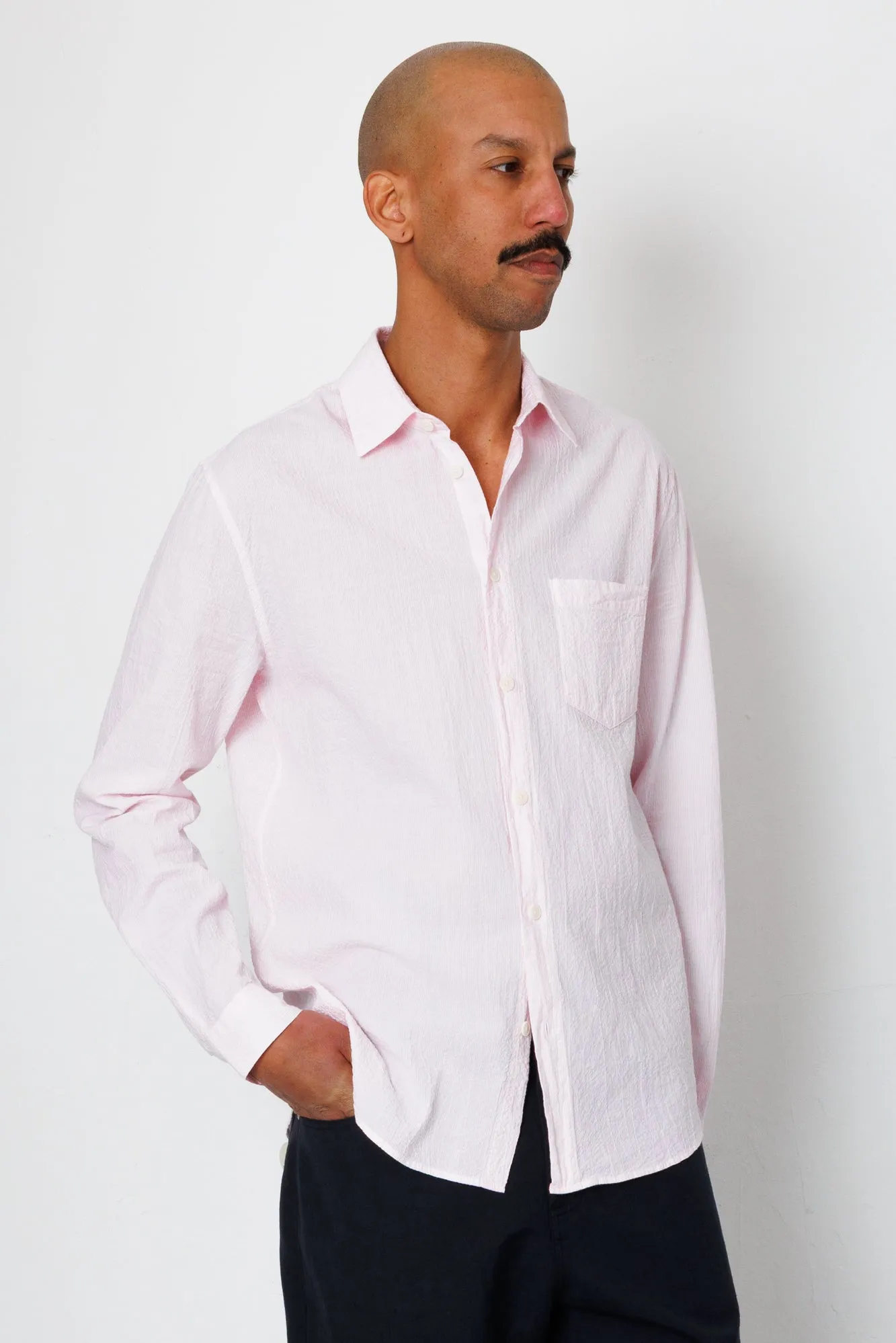 Relaxed Fit Shirt - Pink Fine Stripe sold by Folk product image thumbnail 2