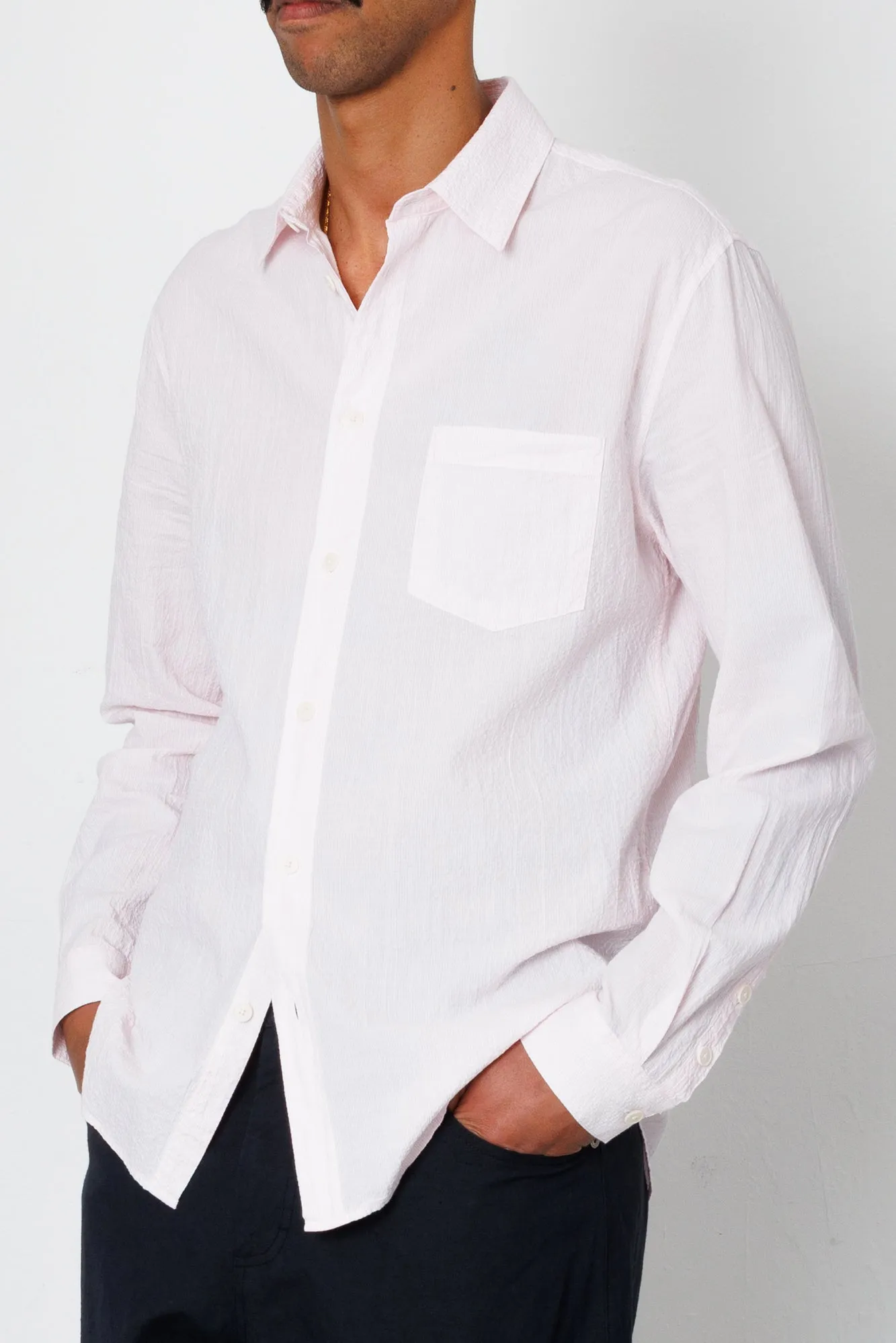 Relaxed Fit Shirt - Pink Fine Stripe sold by Folk product image thumbnail 4