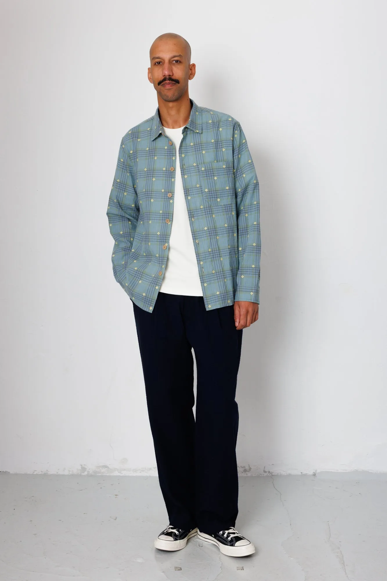 Easy Fit Shirt - Blue Yellow Flower Check | Folk x Goss Brothers sold by Folk product image thumbnail 2