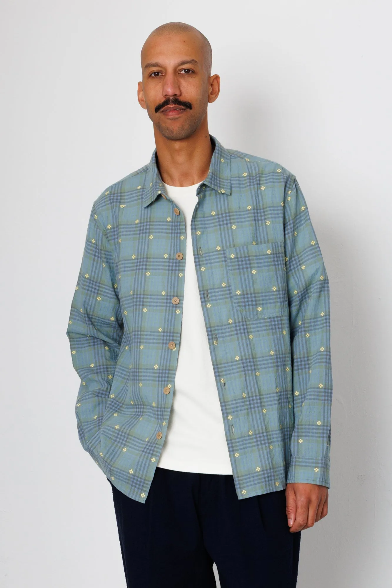 Easy Fit Shirt - Blue Yellow Flower Check | Folk x Goss Brothers sold by Folk product image thumbnail 3
