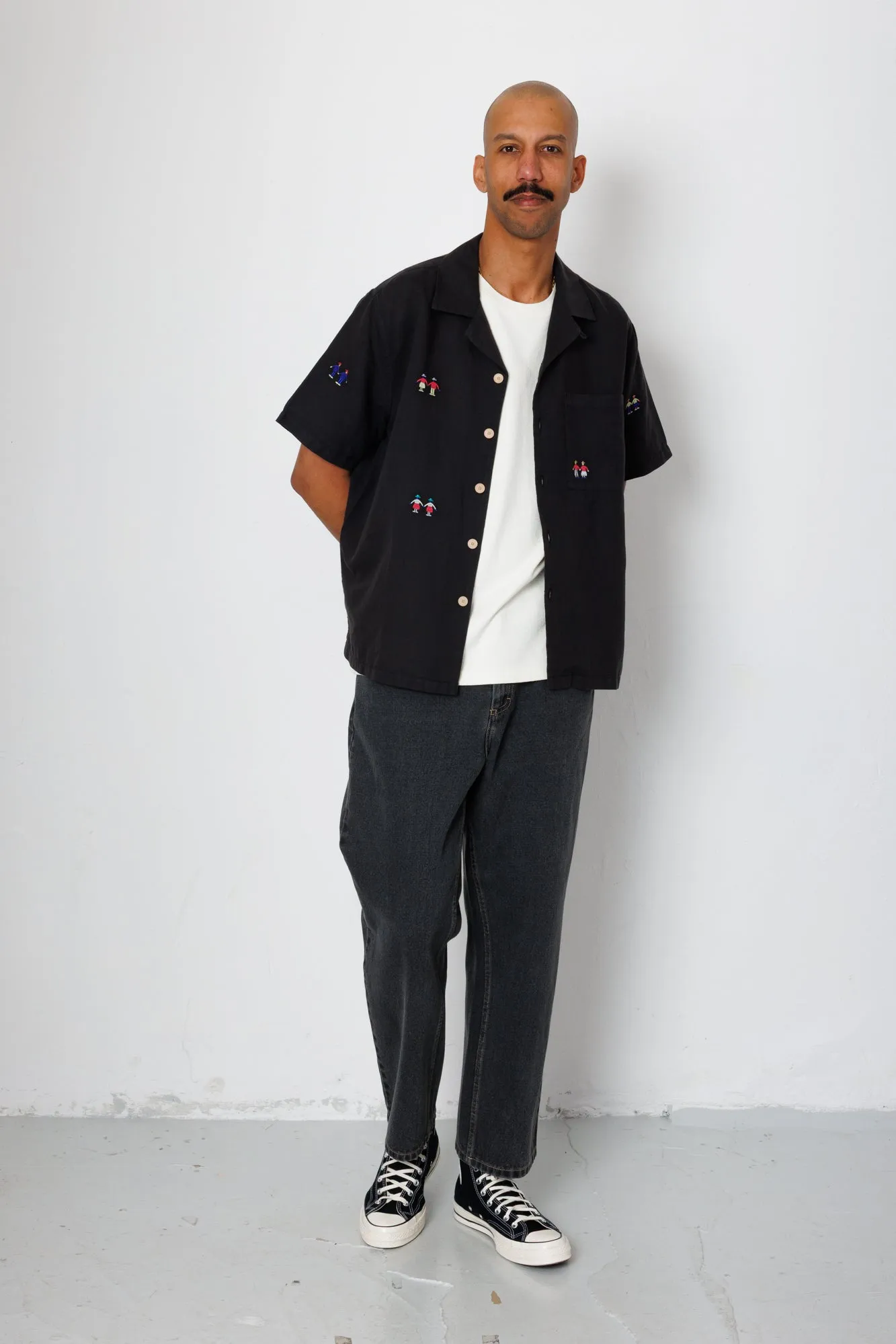 Relaxed Soft Collar Shirt - Soft Black Embroidery | END. Exclusive sold by Folk