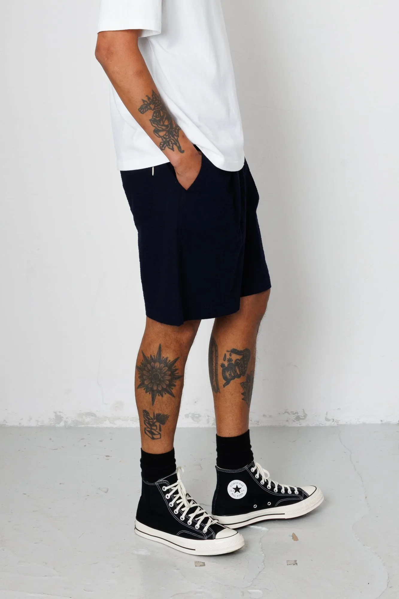 Elasticated Wide Fit Short - Navy Seersucker sold by Folk product image thumbnail 3