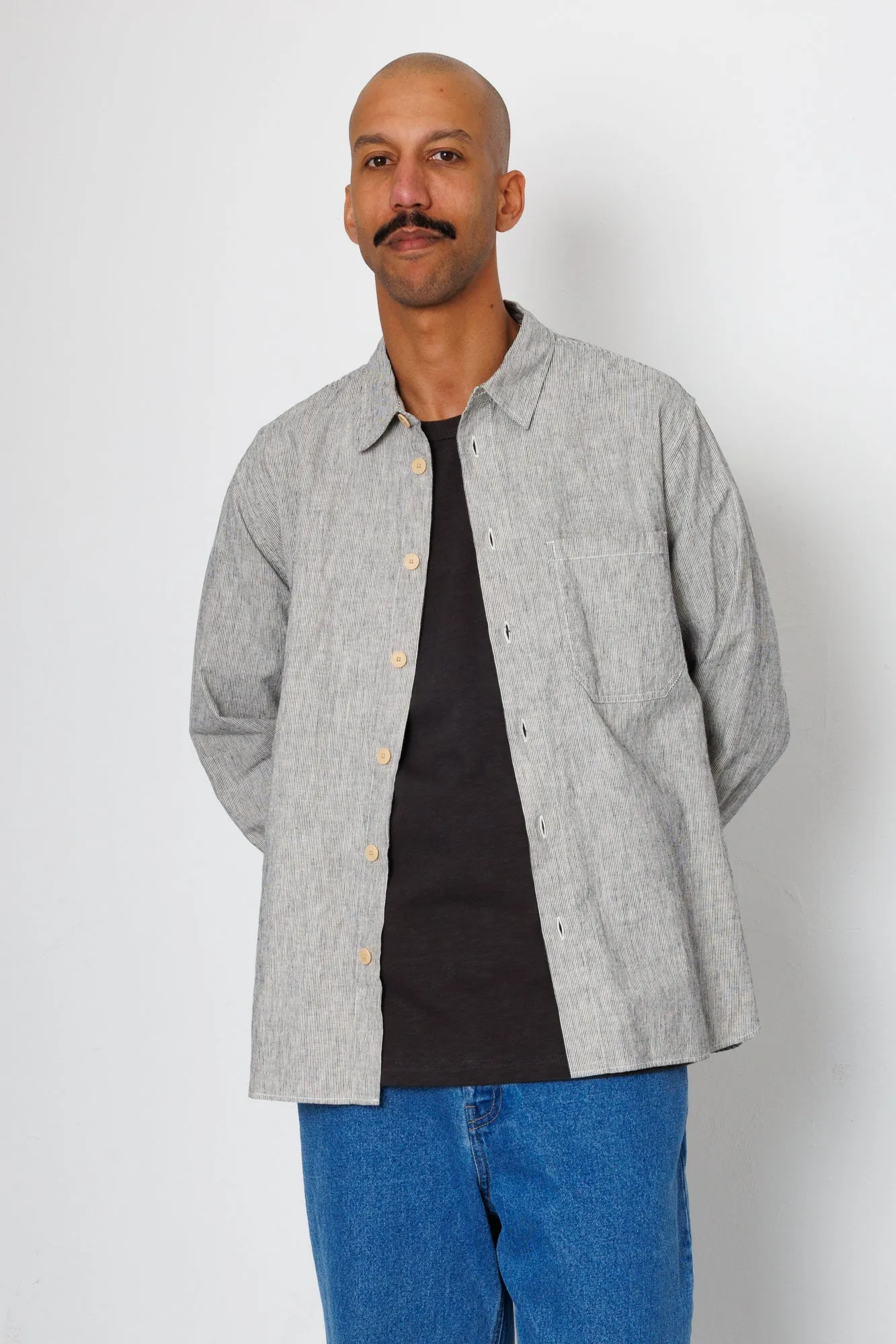 Easy Fit Shirt - Black Linen Stripe sold by Folk product image thumbnail 3