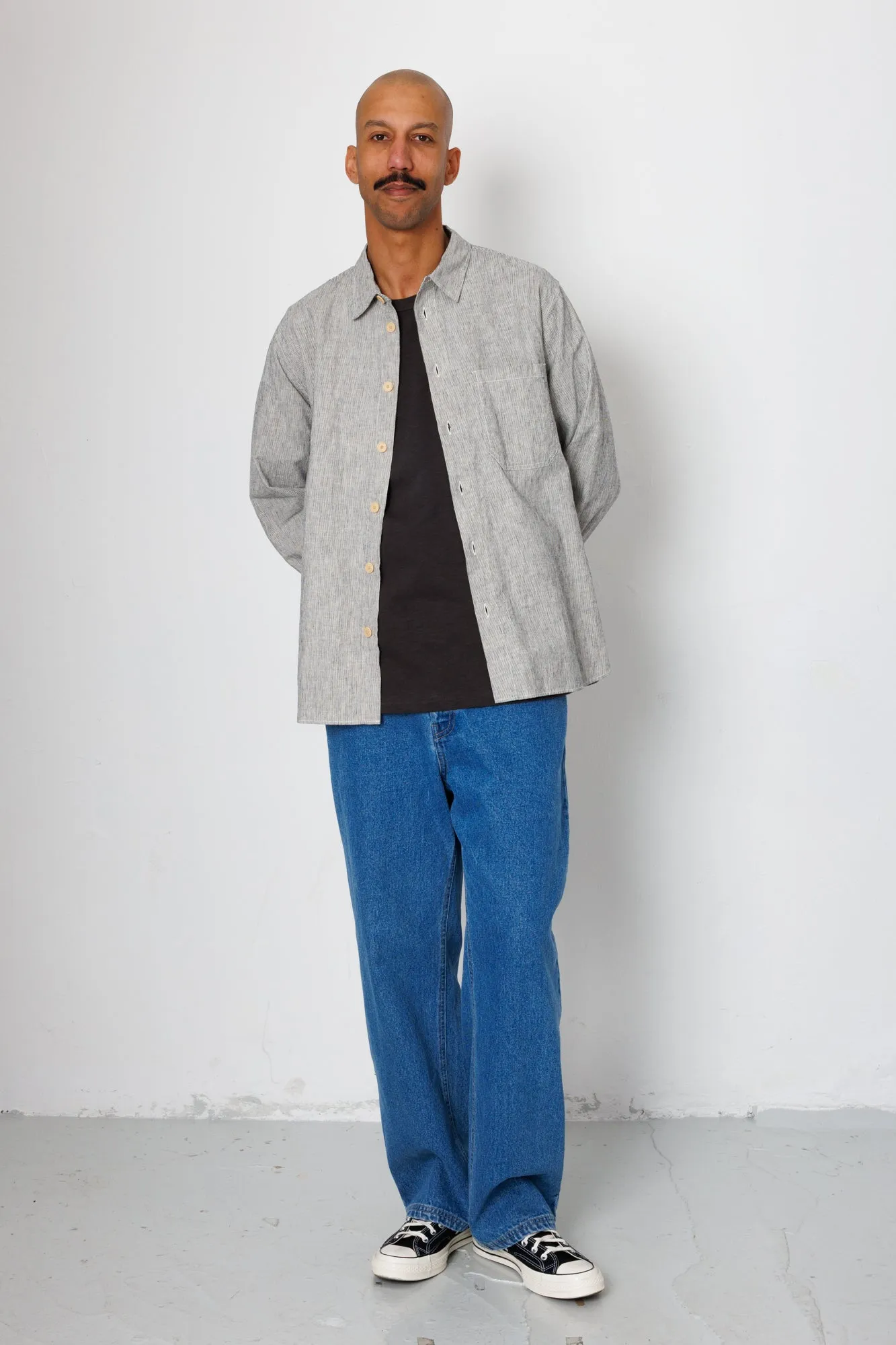 Easy Fit Shirt - Black Linen Stripe sold by Folk product image thumbnail 2