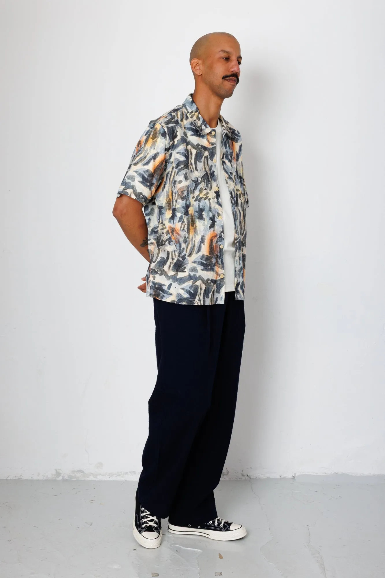 Drawcord Loose Trouser - Navy Seersucker sold by Folk product image thumbnail 3