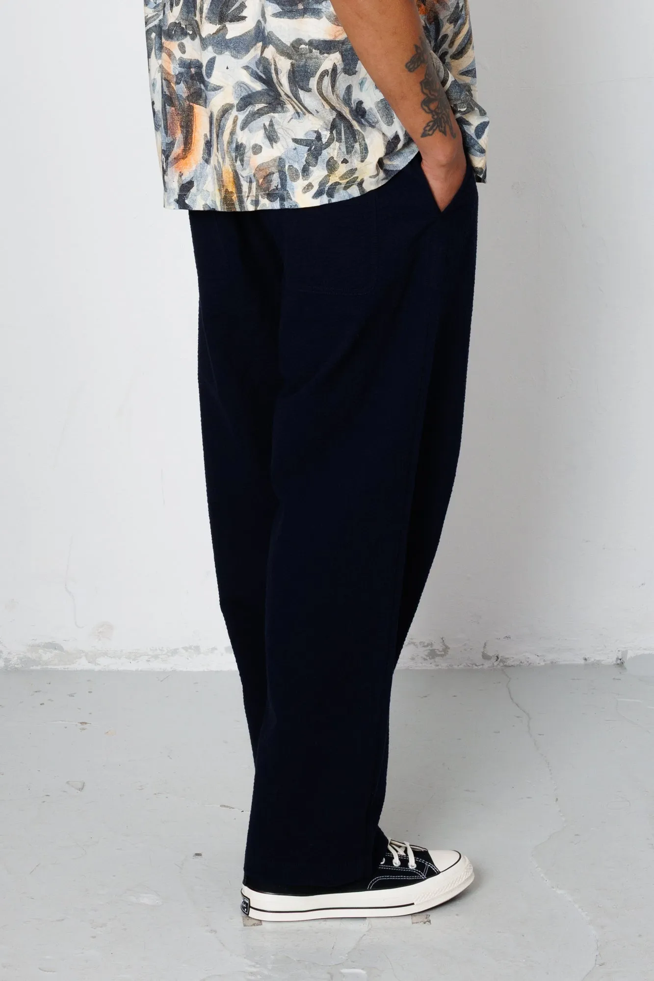 Drawcord Loose Trouser - Navy Seersucker sold by Folk product image thumbnail 4