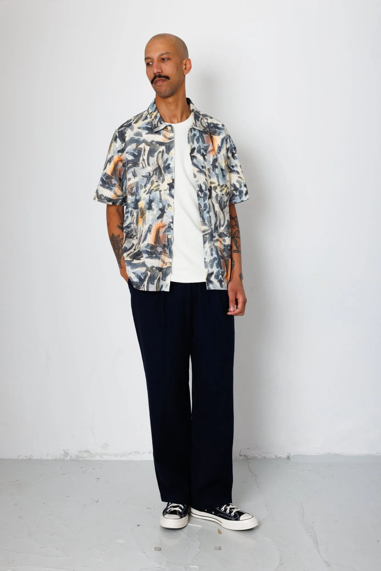 Drawcord Loose Trouser - Navy Seersucker sold by Folk