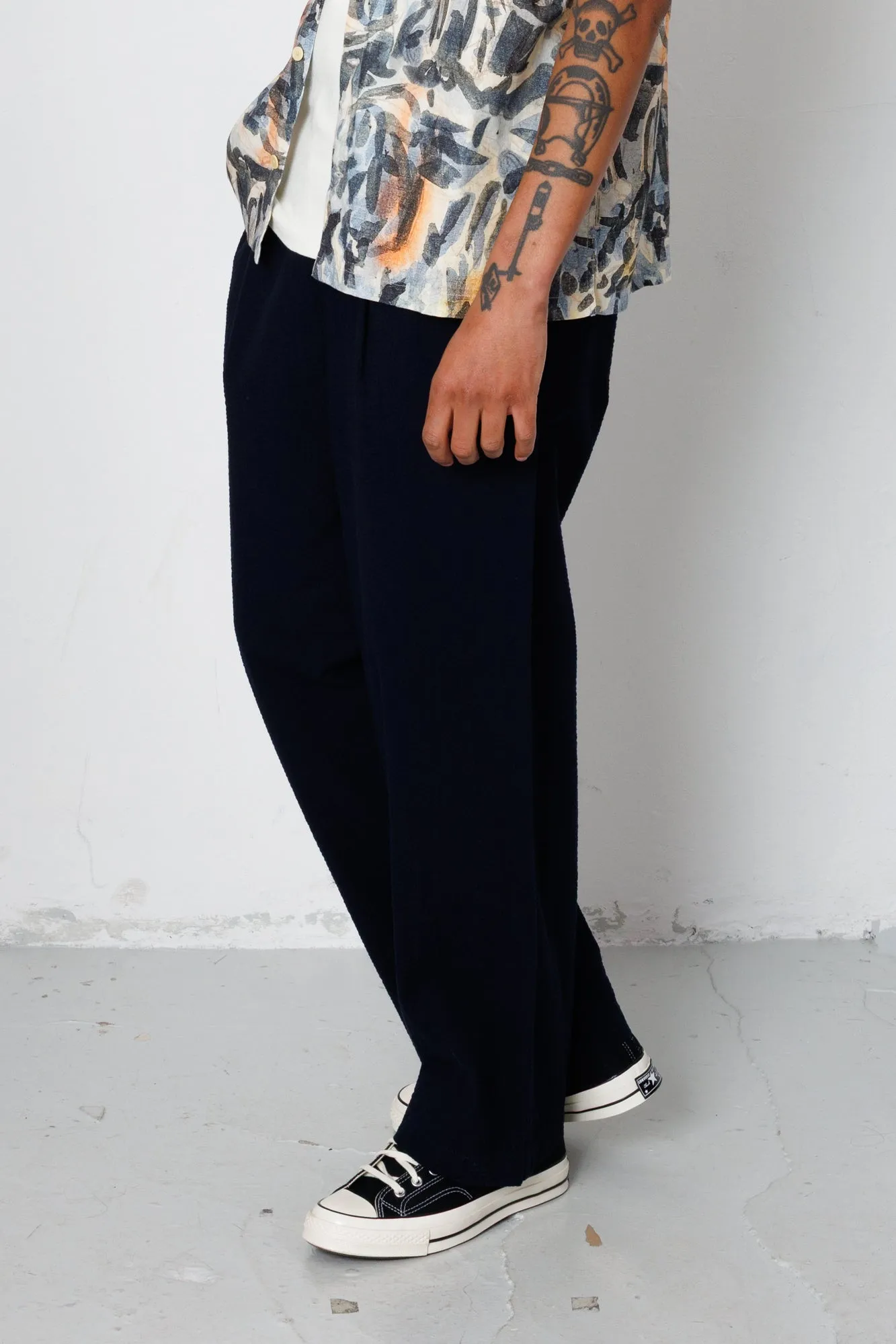 Drawcord Loose Trouser - Navy Seersucker sold by Folk product image thumbnail 2