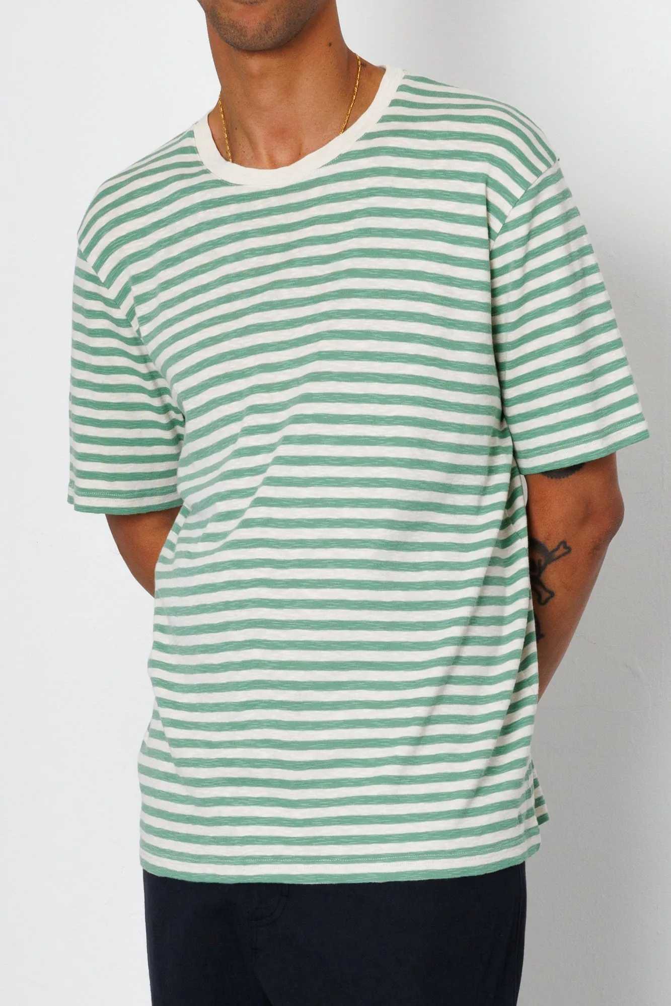 Classic Striped T-Shirt - Soft Green / Ecru sold by Folk product image thumbnail 5