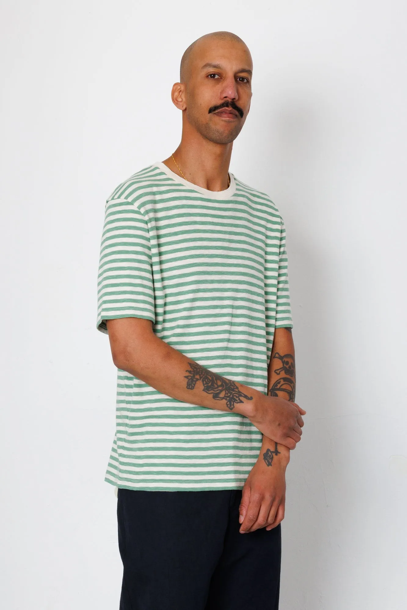 Classic Striped T-Shirt - Soft Green / Ecru sold by Folk product image thumbnail 3