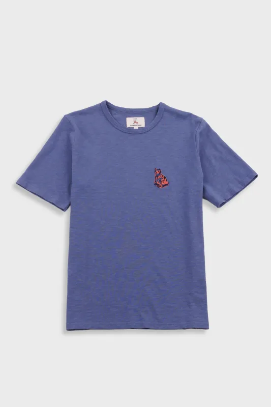Slub Embroidery T-Shirt - Navy Jungle Cat | Folk x Goss Brothers made by Folk
