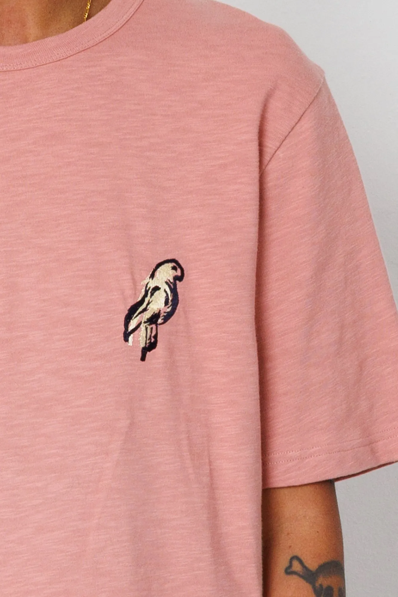 Slub Embroidery T-Shirt - Dusty Pink Parrot | Folk x Goss Brothers sold by Folk product image thumbnail 4