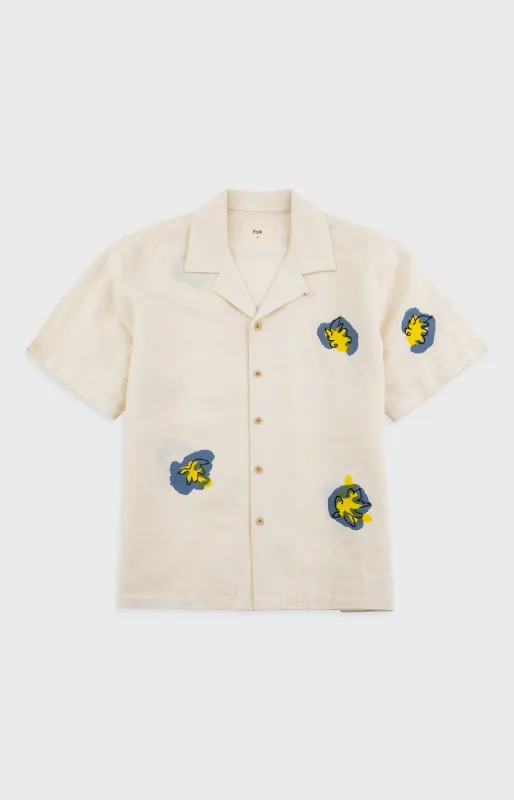 Relaxed Soft Collar Shirt - Ecru Embroidered Flower | Folk x Goss Brothers made by Folk