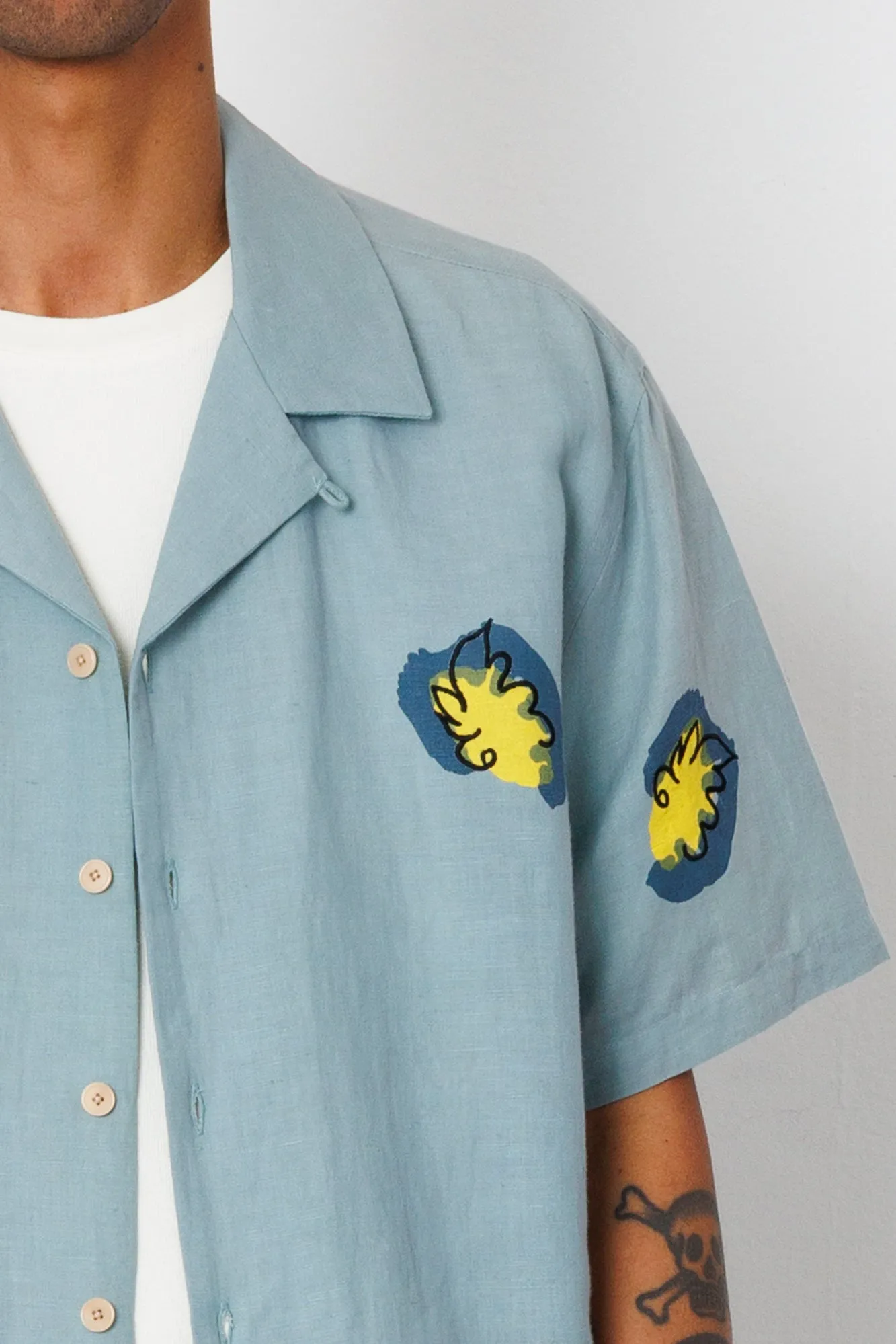 Relaxed Soft Collar Shirt - Blue Embroidered Flower | Folk x Goss Brothers sold by Folk product image thumbnail 4