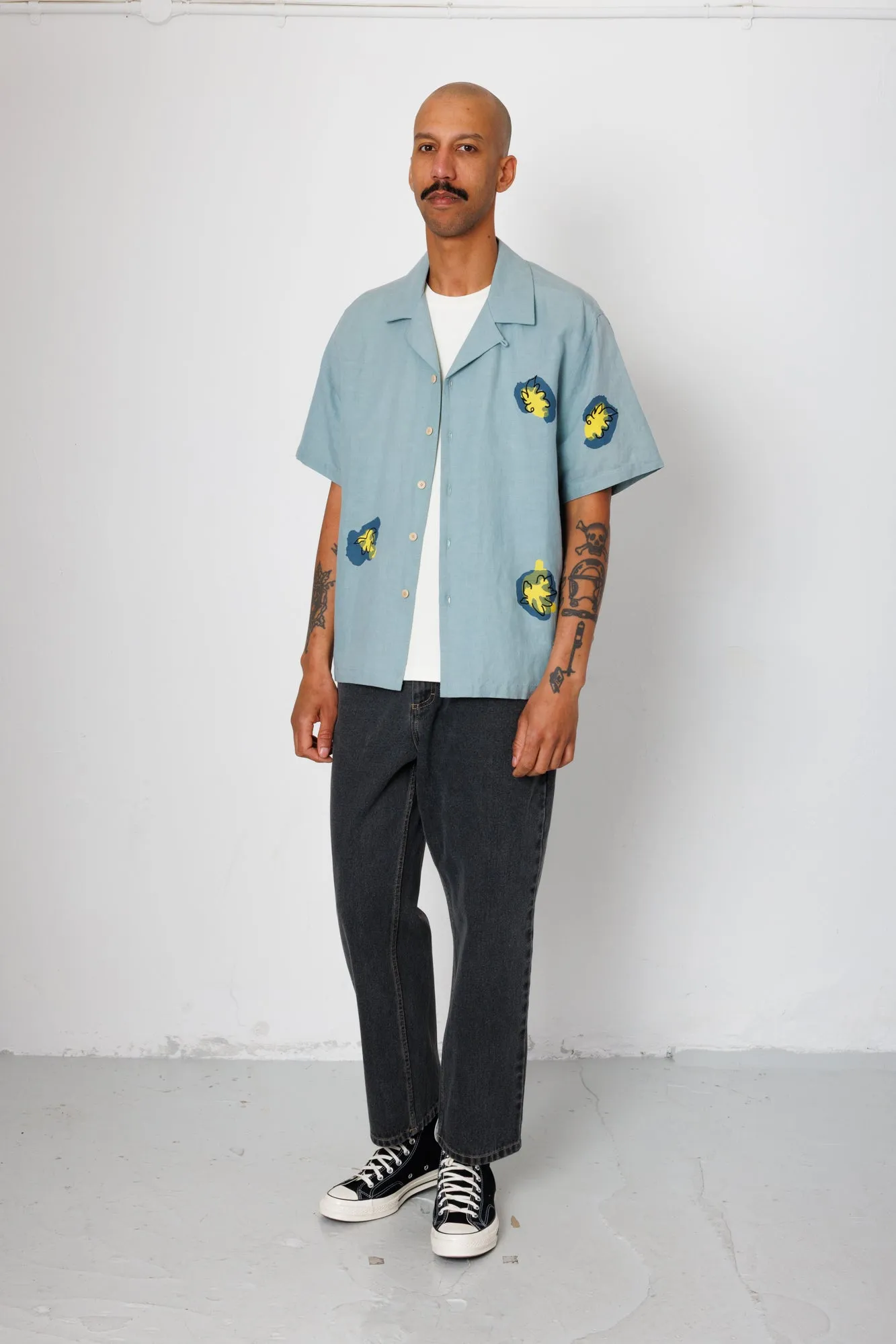 Relaxed Soft Collar Shirt - Blue Embroidered Flower | Folk x Goss Brothers sold by Folk product image thumbnail 2