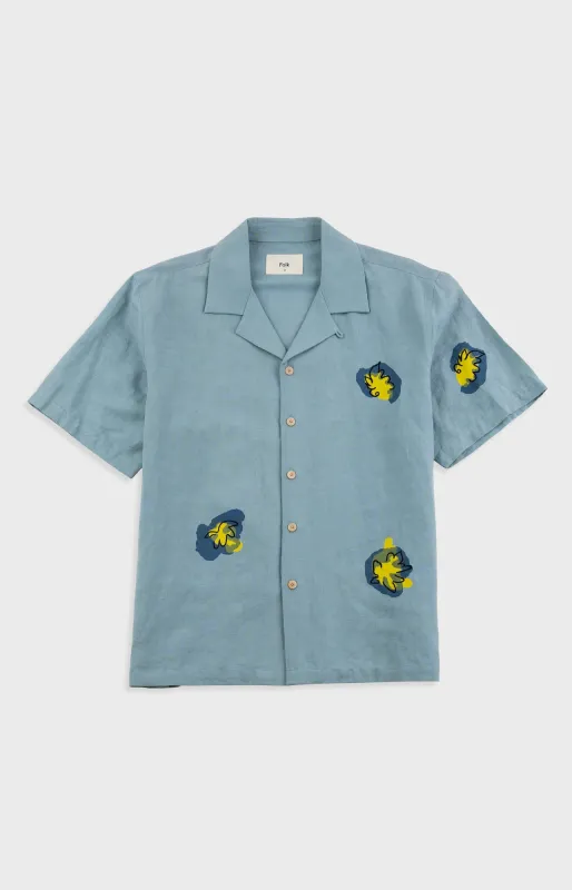 Relaxed Soft Collar Shirt - Blue Embroidered Flower | Folk x Goss Brothers made by Folk