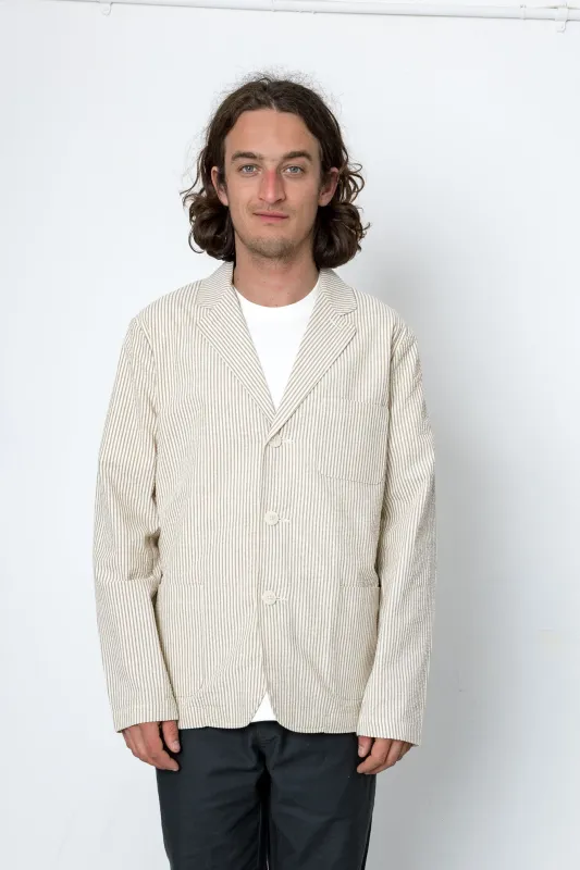Seersucker 3 Button Blazer - Cappucino Stripe made by Folk