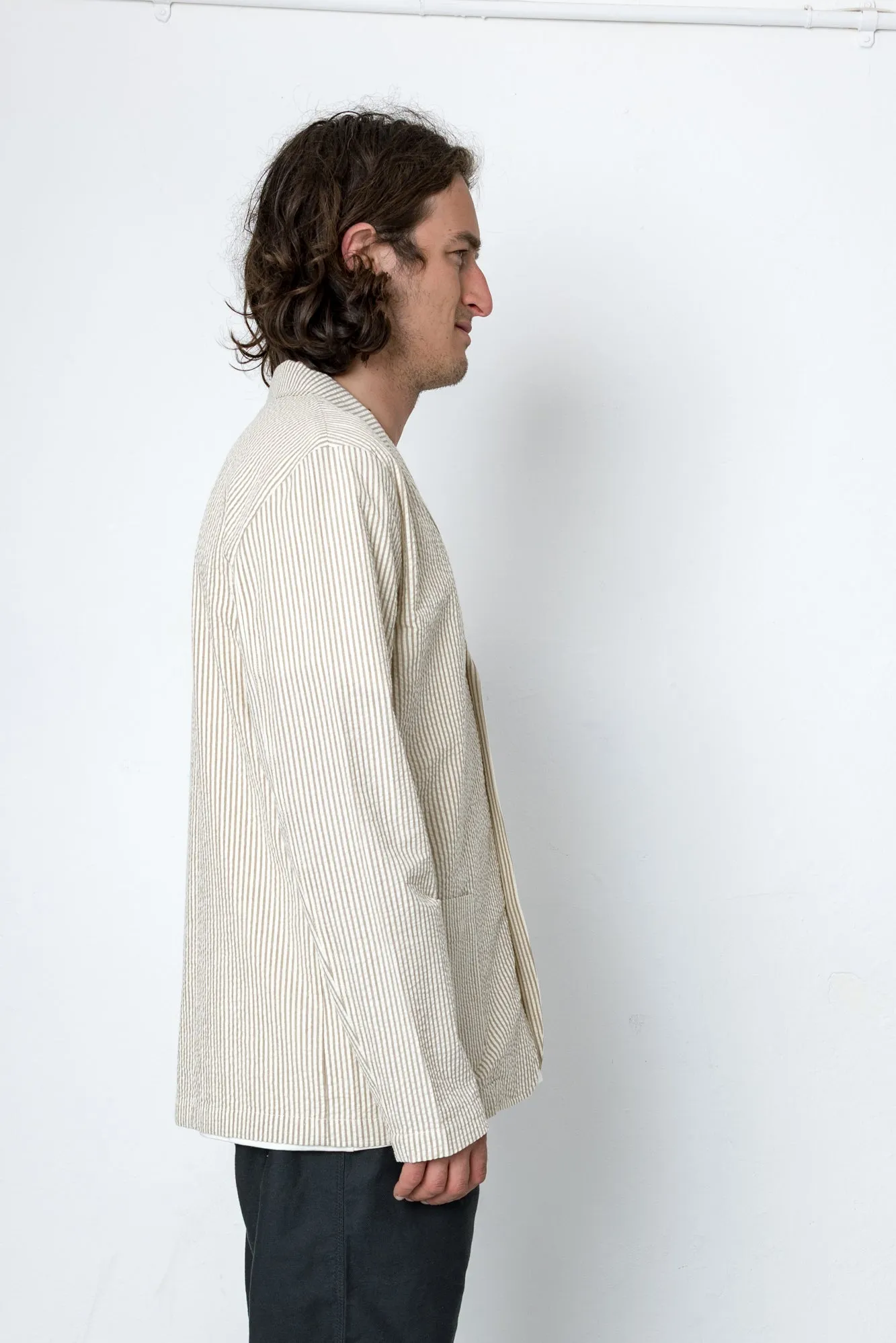Seersucker 3 Button Blazer - Cappucino Stripe sold by Folk product image thumbnail 3