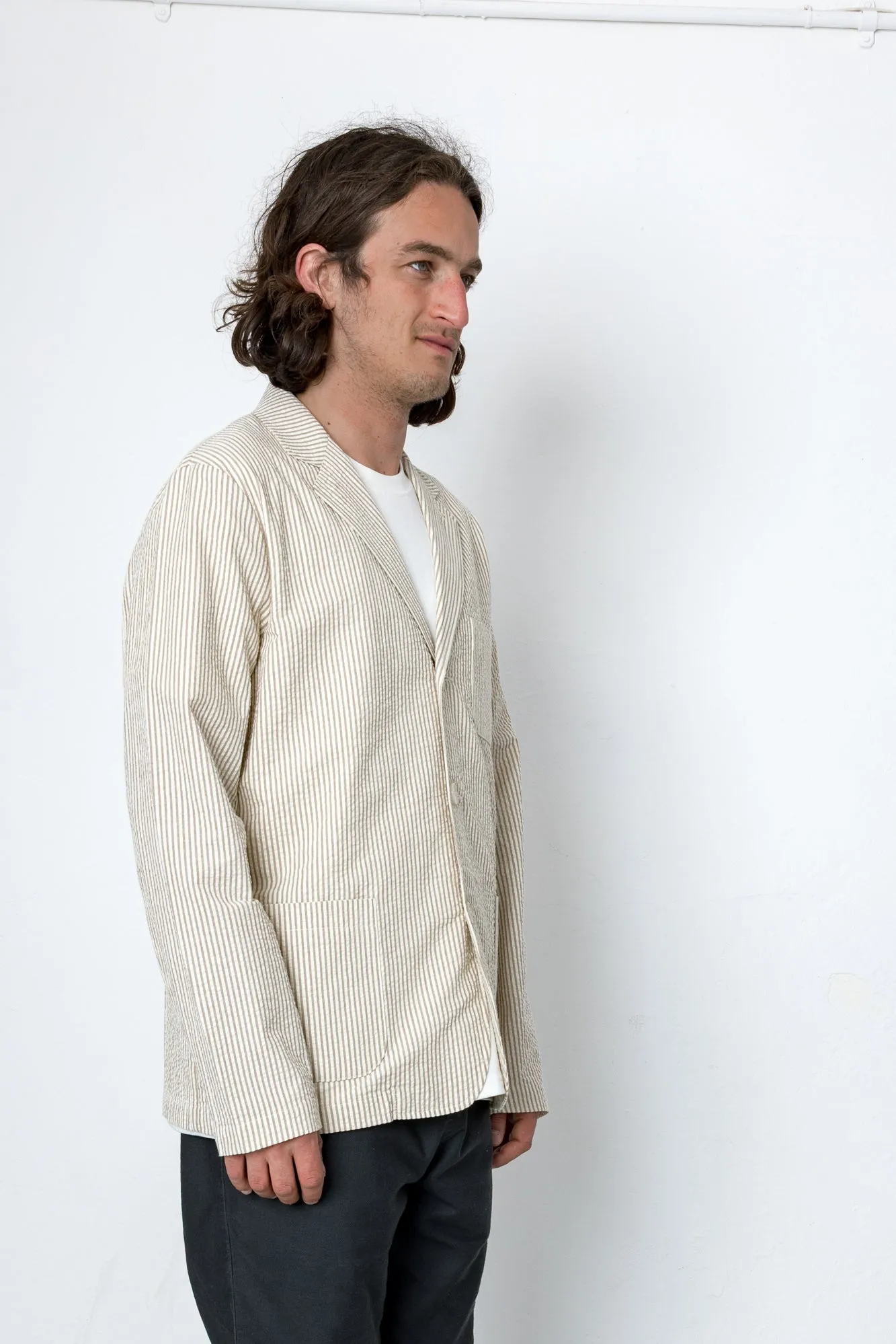 Seersucker 3 Button Blazer - Cappucino Stripe sold by Folk product image thumbnail 2