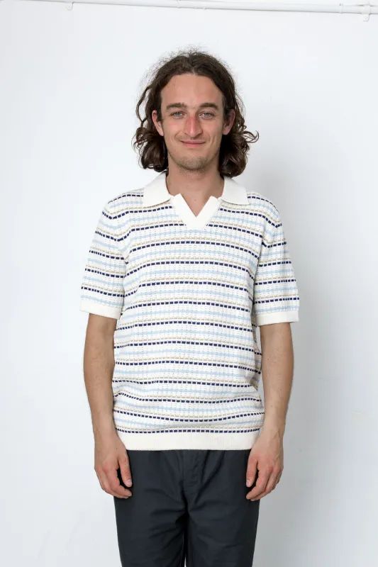Alder Polo - Ecru / Blue made by Folk