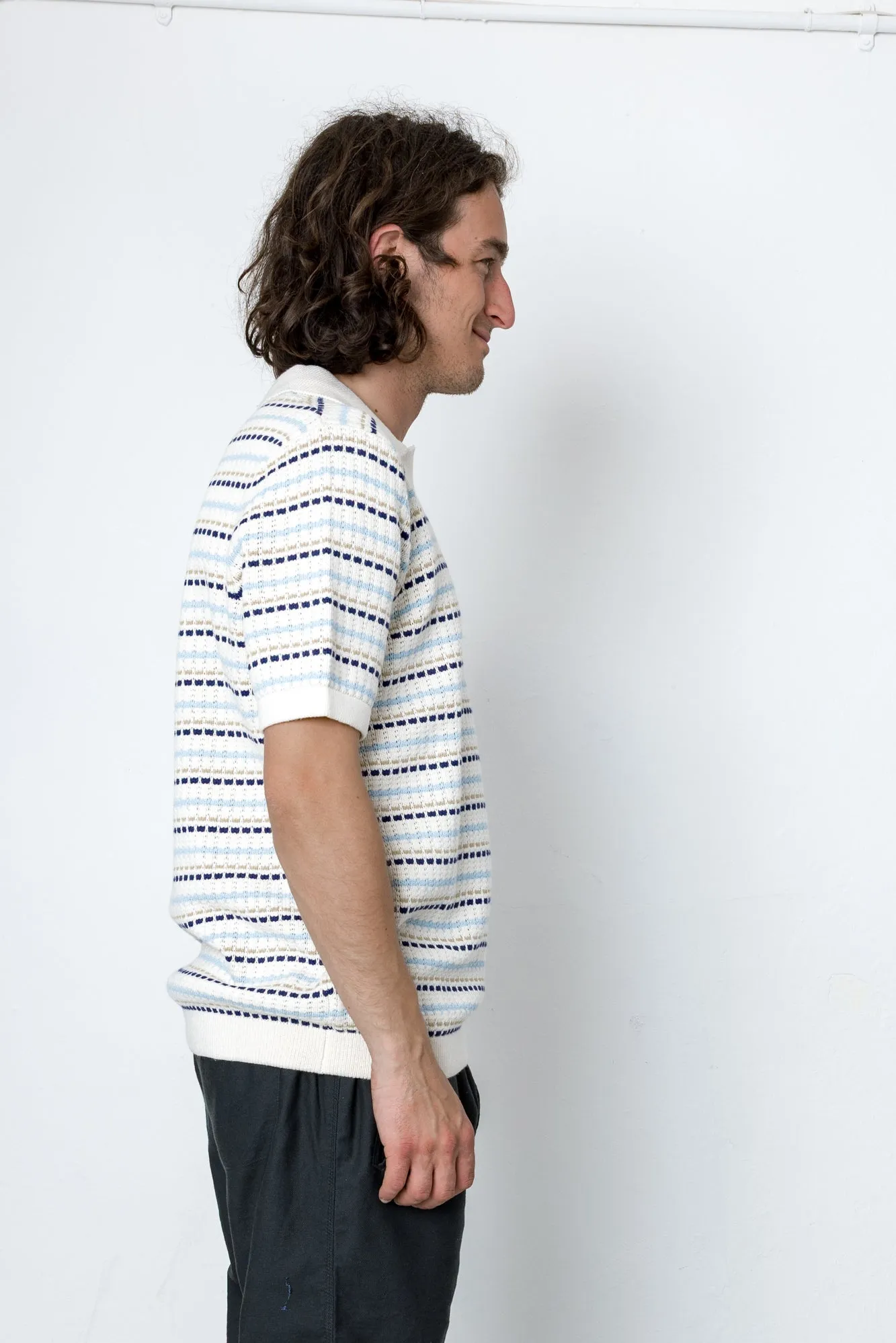 Alder Polo - Ecru / Blue sold by Folk product image thumbnail 3