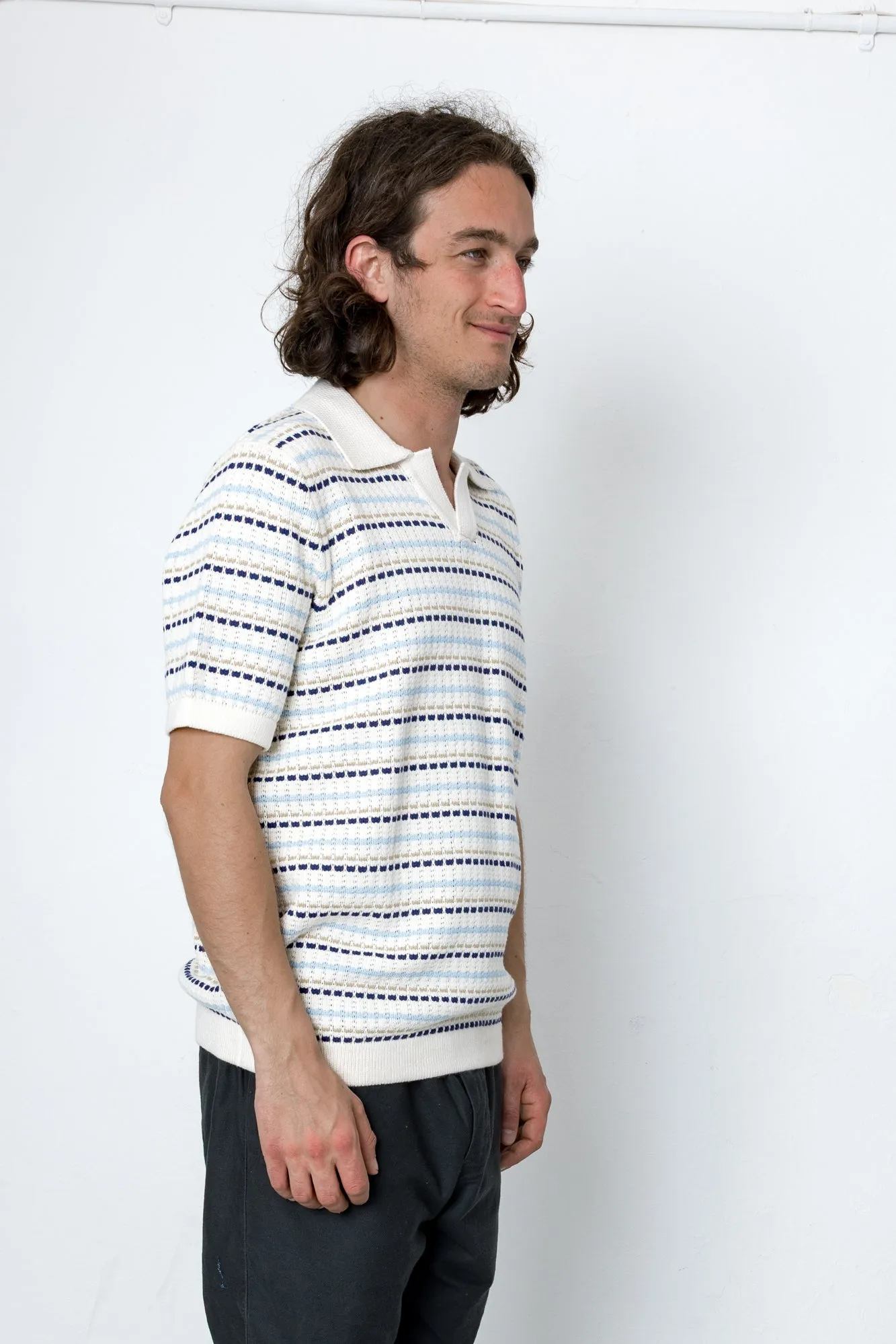 Alder Polo - Ecru / Blue sold by Folk product image thumbnail 2