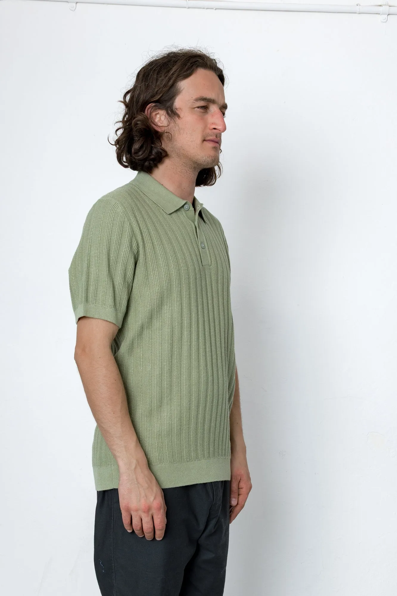 Willow Short Sleeve Knit Polo - Dusty Olive sold by Folk product image thumbnail 2